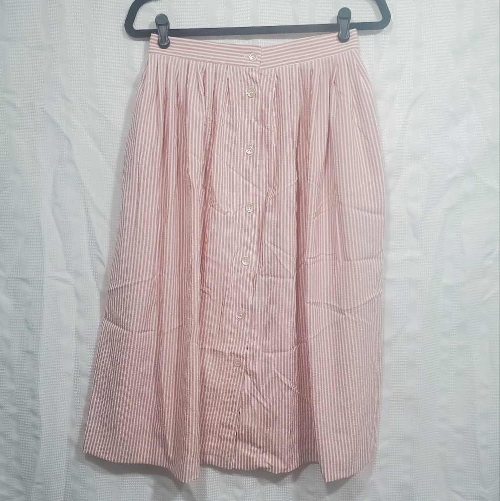 VINTAGE BRIGGS PETITE Candystripe Skirt Pink/White Waist Size 28" w/ Pockets!